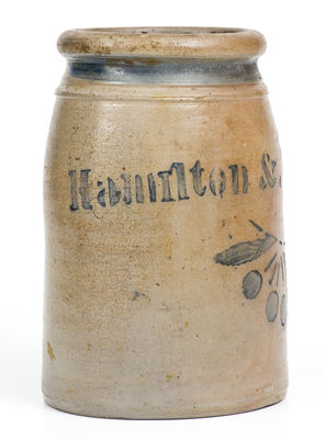 Hamilton & Jones (Greensboro, PA) Stoneware Canning Jar w/ Stenciled Cherries Motif