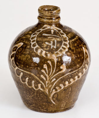 Exceedingly Rare Collin Rhodes, Edgefield District, SC Stoneware Jug w/ Elaborate Kaolin Slip Decoration