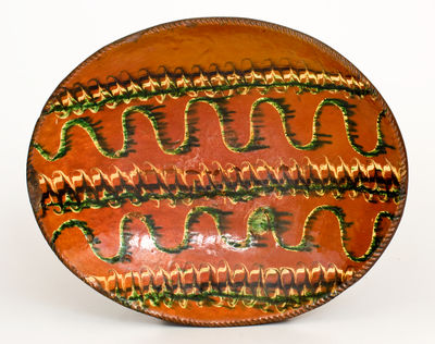 Exceptional Norwalk, Connecticut Redware Platter w/ Elaborate Three-Color Slip Decoration
