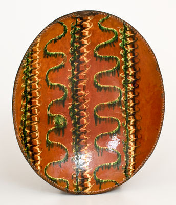 Exceptional Norwalk, Connecticut Redware Platter w/ Elaborate Three-Color Slip Decoration