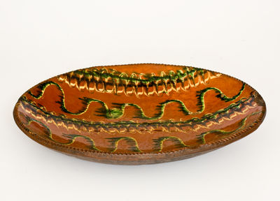 Exceptional Norwalk, Connecticut Redware Platter w/ Elaborate Three-Color Slip Decoration