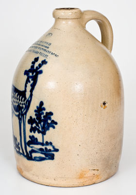 Very Rare J. & E. NORTON / BENNINGTON, VT Stoneware Jug w/ Exceptional Slip-Trailed Standing Deer and CHERRY VALLEY, NY Advertising