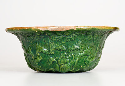 Outstanding JOHN BELL (Waynesboro, PA) Redware Hanging Basket with Bold Green Glaze