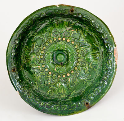 Outstanding JOHN BELL (Waynesboro, PA) Redware Hanging Basket with Bold Green Glaze