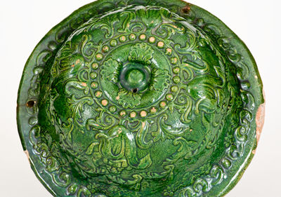 Outstanding JOHN BELL (Waynesboro, PA) Redware Hanging Basket with Bold Green Glaze