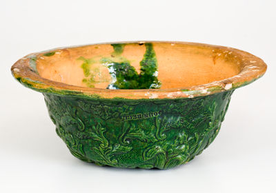 Outstanding JOHN BELL (Waynesboro, PA) Redware Hanging Basket with Bold Green Glaze