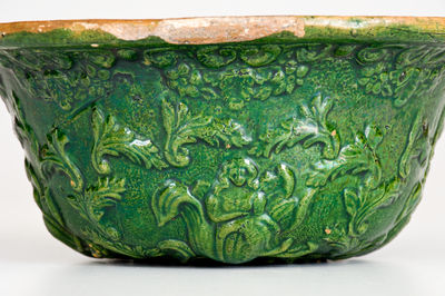 Outstanding JOHN BELL (Waynesboro, PA) Redware Hanging Basket with Bold Green Glaze
