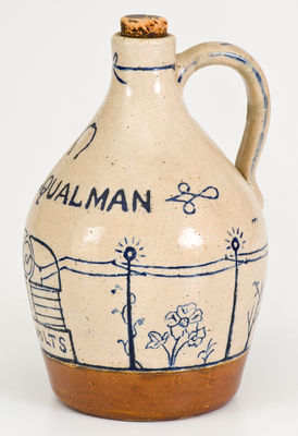 Exceptional Western PA Presentation Jug w/ Elaborate Electricity Scene for Pittsburgh Area Electrician, 1899