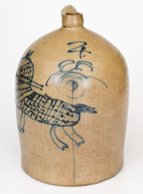 Very Rare Four-Gallon Midwestern Stoneware Jug w/ Folk Art Cobalt Horse Decoration