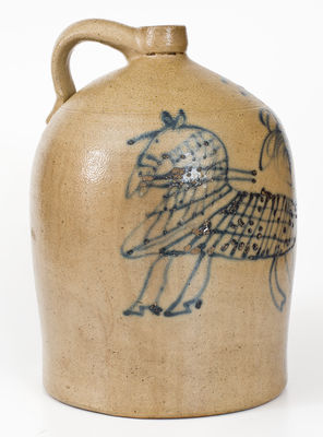 Very Rare Four-Gallon Midwestern Stoneware Jug w/ Folk Art Cobalt Horse Decoration