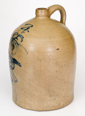 Very Rare Four-Gallon Midwestern Stoneware Jug w/ Folk Art Cobalt Horse Decoration