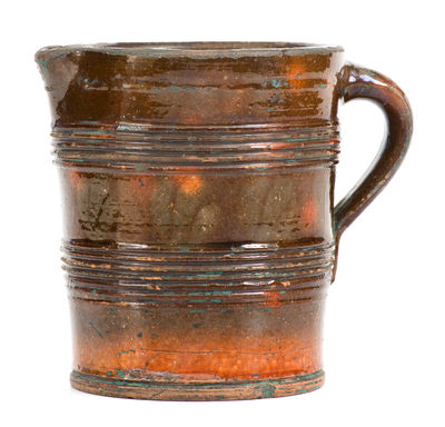 Very Rare Glazed Redware Pitcher, Stamped 