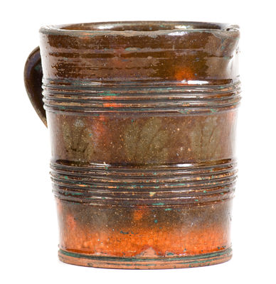 Very Rare Glazed Redware Pitcher, Stamped 