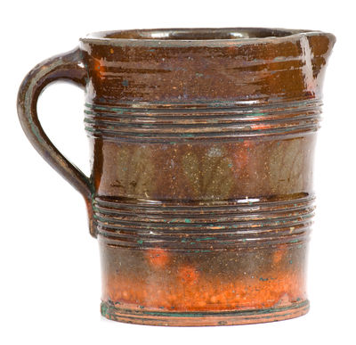 Very Rare Glazed Redware Pitcher, Stamped 