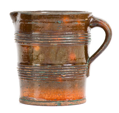 Very Rare Glazed Redware Pitcher, Stamped 