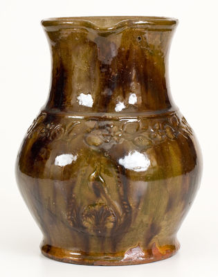 Rare Coggle-Decorated Redware Pitcher, attrib. Jacob Heart, Chambersburg, PA, circa 1840