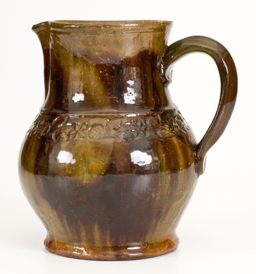 Rare Coggle-Decorated Redware Pitcher, attrib. Jacob Heart, Chambersburg, PA, circa 1840