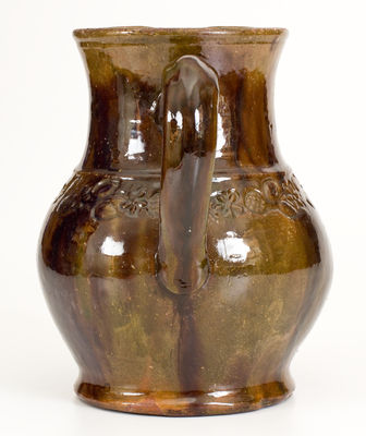 Rare Coggle-Decorated Redware Pitcher, attrib. Jacob Heart, Chambersburg, PA, circa 1840