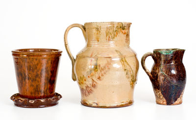 Four Glazed Mid-Atlantic Redware Articles, 19th century