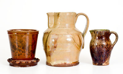 Four Glazed Mid-Atlantic Redware Articles, 19th century
