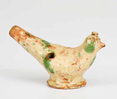 Rare Slip-Decorated Redware Bird Whistle, Southeastern PA origin, late 18th or early 19th century