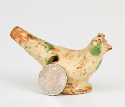 Rare Slip-Decorated Redware Bird Whistle, Southeastern PA origin, late 18th or early 19th century