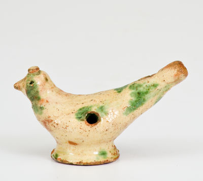 Rare Slip-Decorated Redware Bird Whistle, Southeastern PA origin, late 18th or early 19th century