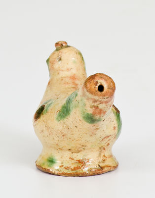 Rare Slip-Decorated Redware Bird Whistle, Southeastern PA origin, late 18th or early 19th century