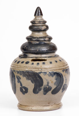 Rare and Fine Stoneware Bank with Elaborate Cobalt Decoration, probably PA origin