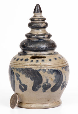 Rare and Fine Stoneware Bank with Elaborate Cobalt Decoration, probably PA origin