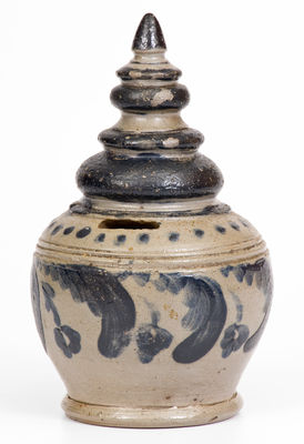 Rare and Fine Stoneware Bank with Elaborate Cobalt Decoration, probably PA origin