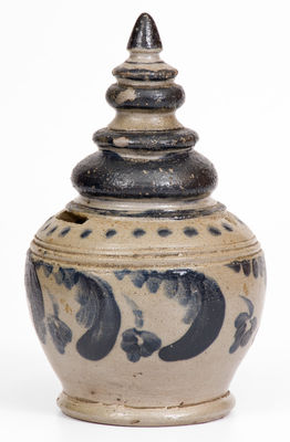 Rare and Fine Stoneware Bank with Elaborate Cobalt Decoration, probably PA origin