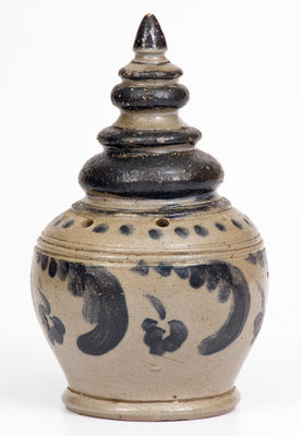 Rare and Fine Stoneware Bank with Elaborate Cobalt Decoration, probably PA origin