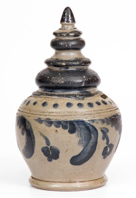 Rare and Fine Stoneware Bank with Elaborate Cobalt Decoration, probably PA origin