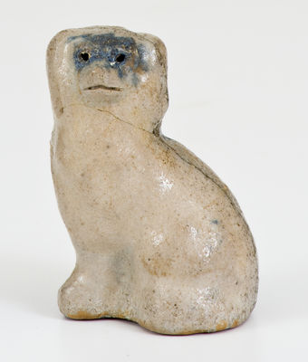 Rare Miniature Cobalt-Decorated Stoneware Spaniel, Inscribed 