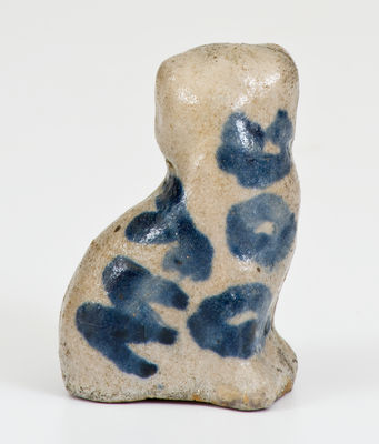 Rare Miniature Cobalt-Decorated Stoneware Spaniel, Inscribed "MY DOG," probably Midwestern