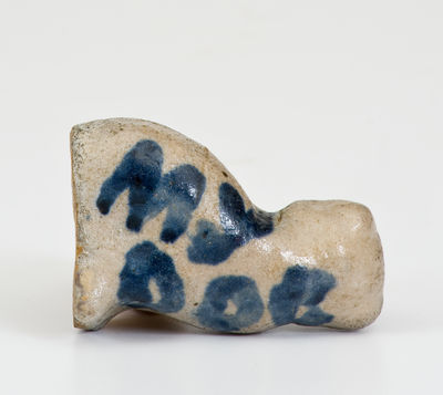 Rare Miniature Cobalt-Decorated Stoneware Spaniel, Inscribed 