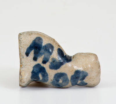 Rare Miniature Cobalt-Decorated Stoneware Spaniel, Inscribed "MY DOG," probably Midwestern