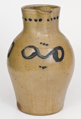 Rare Three-Gallon Ohio River Valley Stoneware Pitcher w/ Cobalt "Eyeglasses" Decoration, c1830