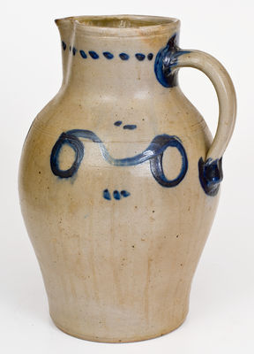 Rare Three-Gallon Ohio River Valley Stoneware Pitcher w/ Cobalt "Eyeglasses" Decoration, c1830