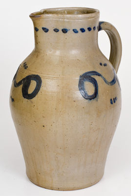 Rare Three-Gallon Ohio River Valley Stoneware Pitcher w/ Cobalt "Eyeglasses" Decoration, c1830