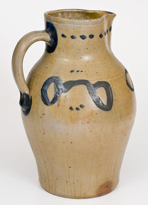Rare Three-Gallon Ohio River Valley Stoneware Pitcher w/ Cobalt "Eyeglasses" Decoration, c1830