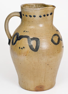 Rare Three-Gallon Ohio River Valley Stoneware Pitcher w/ Cobalt "Eyeglasses" Decoration, c1830