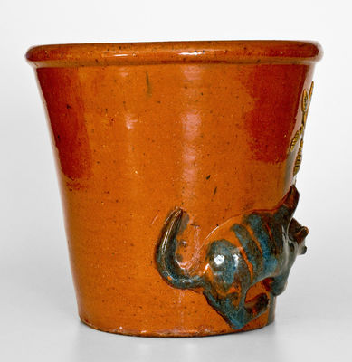 Highly Important Absalom Bixler (Lancaster County, PA) Redware Flowerpot w/ Applied Cat and Bird Motif, 