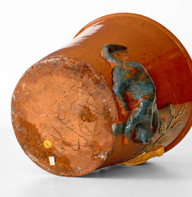 Highly Important Absalom Bixler (Lancaster County, PA) Redware Flowerpot w/ Applied Cat and Bird Motif, 