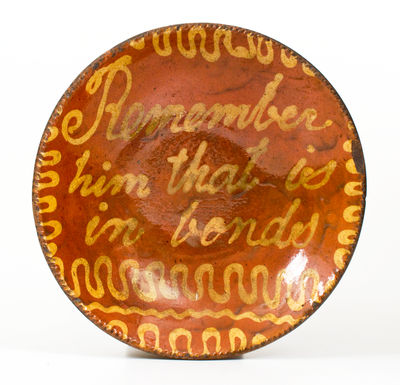Important Philadelphia Redware Abolitionist Charger: Remember Him that is in Bonds