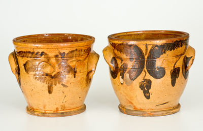 Extremely Rare Pair of Solomon Bell (Strasburg, VA) Slip-Decorated Redware Jars