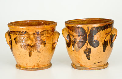 Pair of Slip-Decorated Solomon Bell (Strasburg, VA) Redware Jars