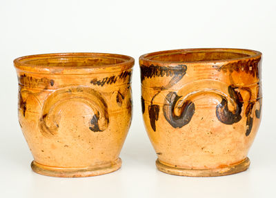 Extremely Rare Pair of Solomon Bell (Strasburg, VA) Slip-Decorated Redware Jars