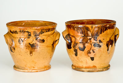 Extremely Rare Pair of Solomon Bell (Strasburg, VA) Slip-Decorated Redware Jars